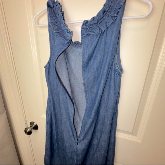 Talbots chambray sleeveless ruffle neck dress - Picture 11 of 12